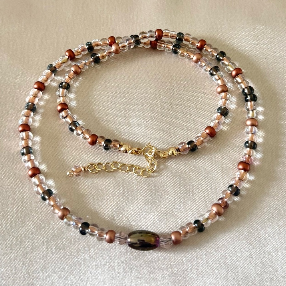 Earth-Tone Minimalist Beaded Layering Necklace -Adjustable Length